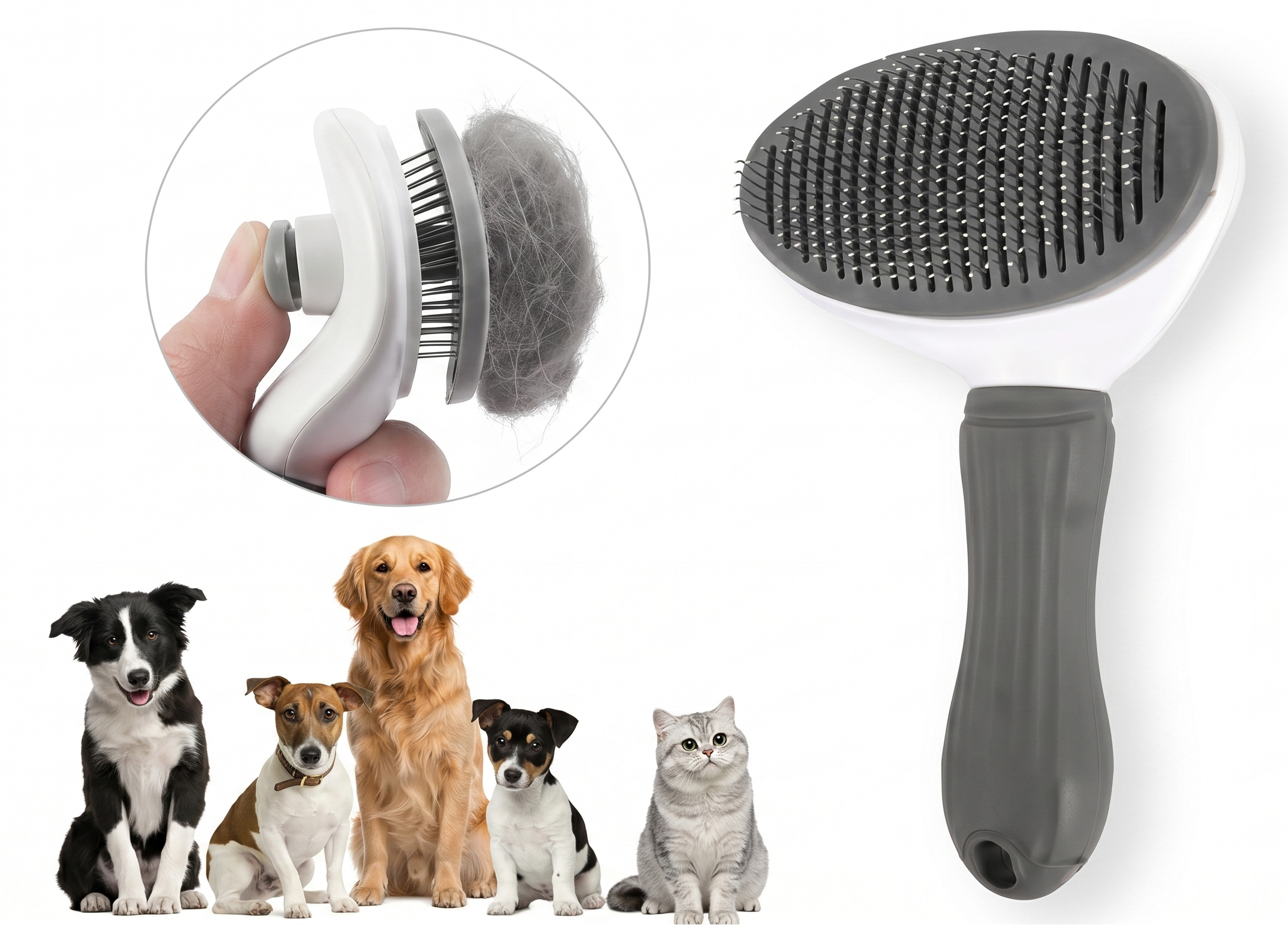Escova Autolimpante Pelaria — Remove Pelos com 1 Clique